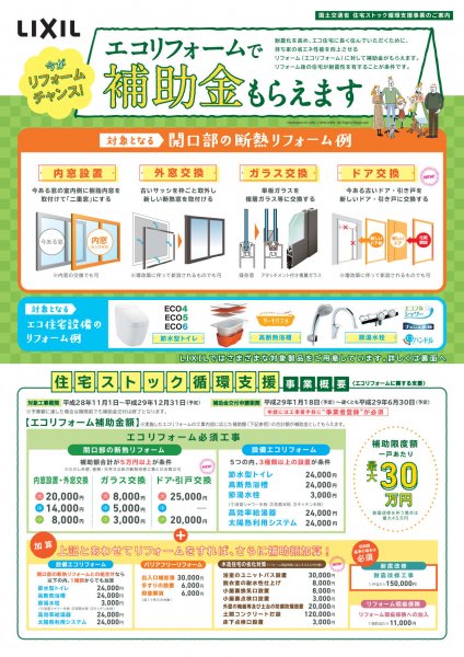 リフォームのチャンス！補助金がもらえます！！｜国土交通省